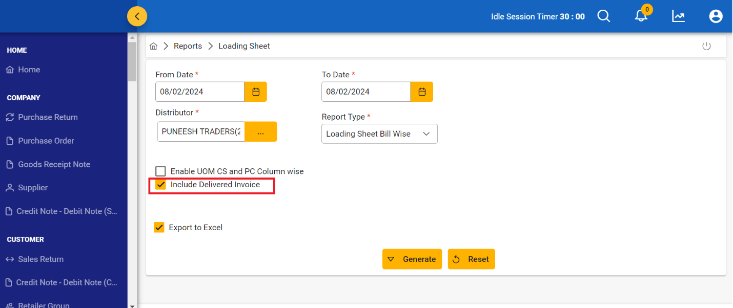 Enabled Loading Sheet Generation for Delivered Bills: Enhancing Data Tracking and Visibility